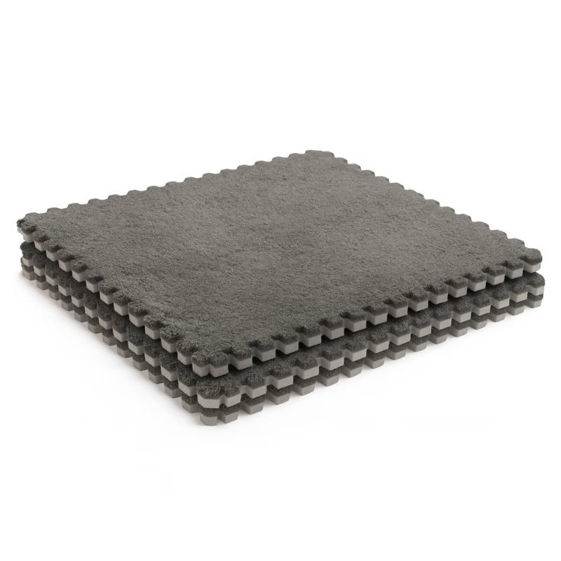 Covoras puzzle pufos 61.5x61.5x1.7 cm, spuma eva, set 2 piese culoare gri