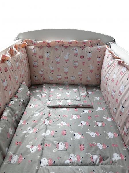 Lenjerie cu 5 piese pentru patut 120x60 cm Dancing Bunny Gray-Pink - 5