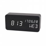 Ceas led digital de birou, afisaj temperatura/umiditate, alarma, alimentare duala, mdf, negru