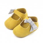Pantofi pentru bebelusi, galben mustar cu fundita gri 6-9 luni marimea 19