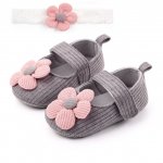 Pantofiori gri cu bentita asortata 3-6 luni marimea 18