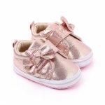 Pantofiori roz sidefat cu fundita aplicata 6-9 luni marimea 19