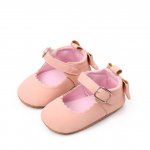 Pantofiori roz somon cu fundita la spate 3-6 luni marimea 18