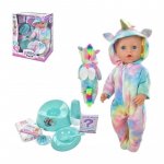 Papusa interactiva cu accesorii incluse 45 cm si hainute multicolore