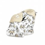 Paturica pentru scoica si carucior MimiNu cu gluga si urechi 90x90 cm Savanna