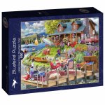 Puzzle Bluebird Marie August Anderson Lake view cabin mountain time 500 piese