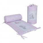 Set 2 aparatori laterale din bumbac pentru patut 120x60 cm Beberoyal Bears&Toys Roz