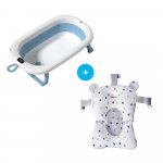 Set cadita pliabila 76 cm Beberoyal Bleu cu termometru digital, dop de scurgere si suport textil universal