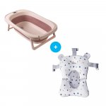 Set cadita pliabila 81 cm Beberoyal Roz cu termometru digital, dop de scurgere si suport textil universal