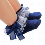 Sosete bleumarin cu danteluta si fundita din tulle si satin 0-3 luni