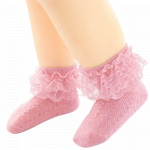 Sosete roz cu model din tesatura si danteluta marime 21