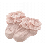 Sosete roz pudra cu model din tesatura si danteluta marime 23