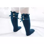 Sosete trei sferturi cu nasturei si fundite 12-18 luni marime 21 Albastru inchis